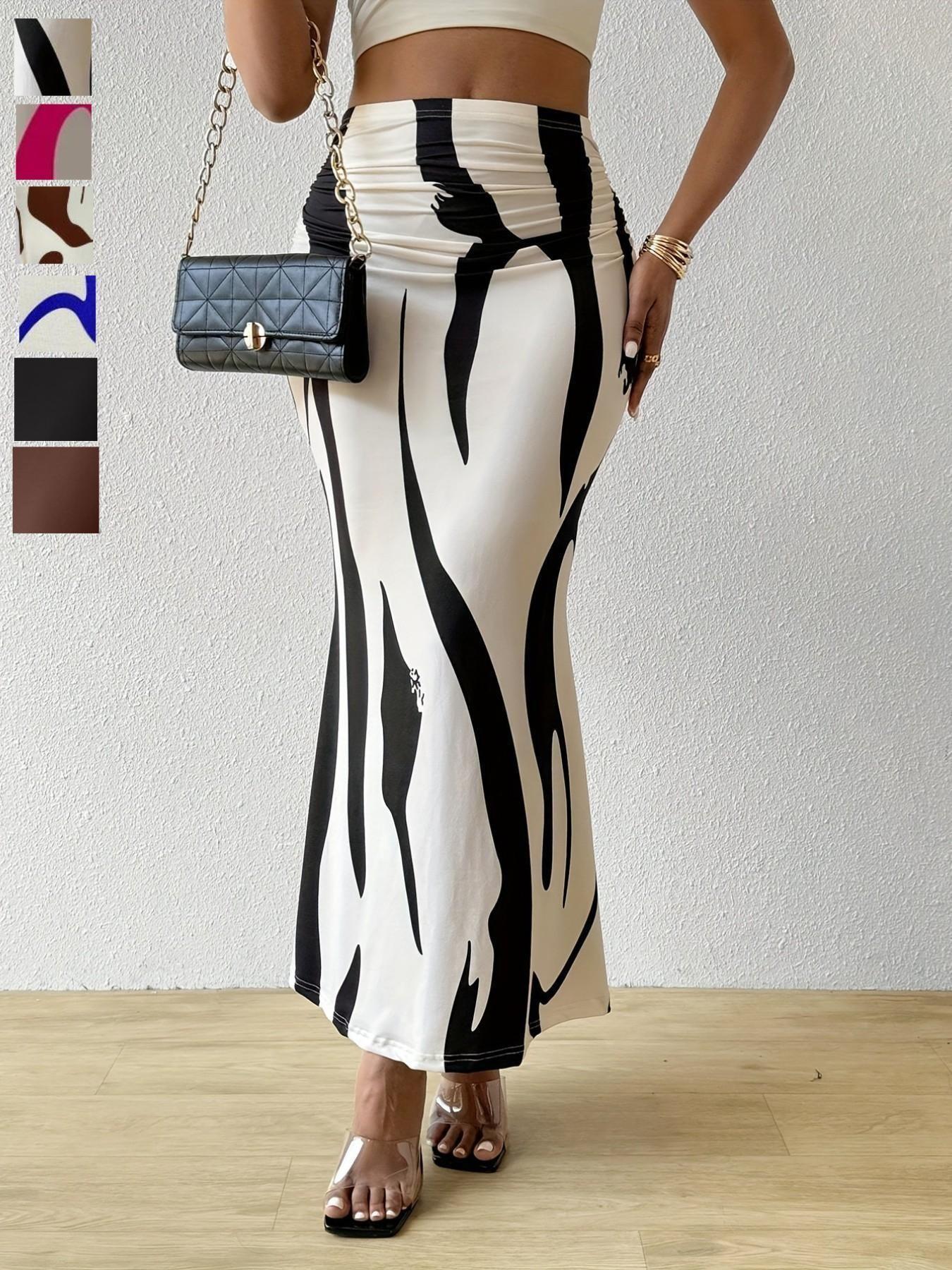 Zebra Stripe High Waist Mermaid Maxi Skirt, Slim-Fitting Sexy Long Skirt for All Seasons, Trendy Casual Wear with Multiple Color Options