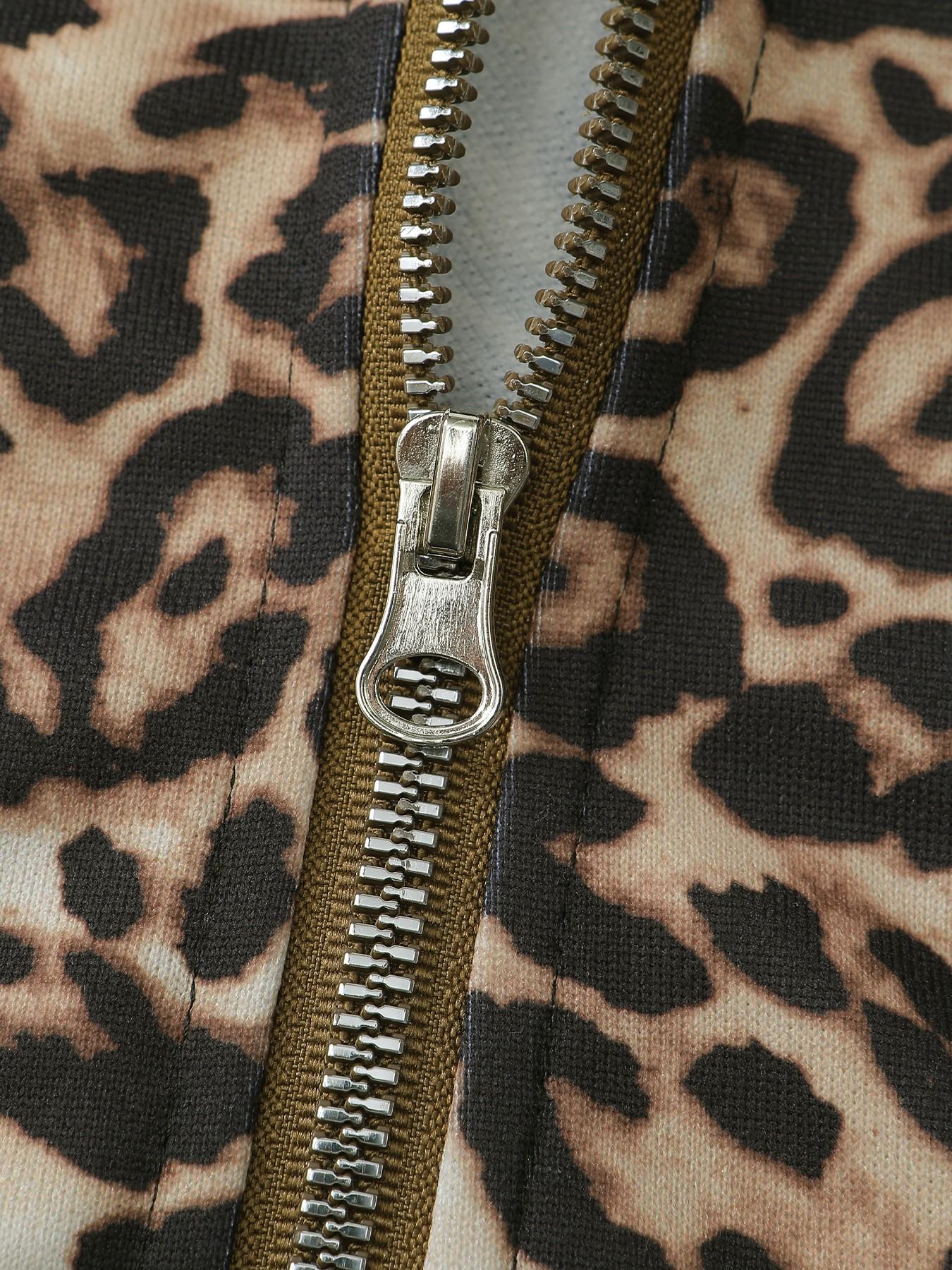 Women's Y2K Leopard Zip Hoodie, Fitted Short Jacket, Soft Knitwear