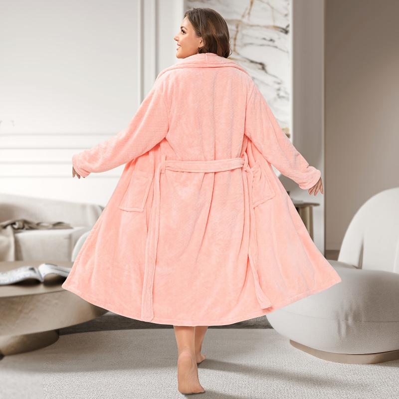 Plus Size Women's Coral Fleece Bathrobe, Quick-Dry Soft Skin-Friendly, Comfortable Breathable Home Sleepwear, Hotel Travel Christmas Gift, Loungewear