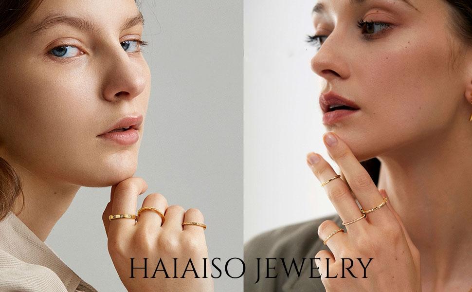 Gold Plated Rings for Women Non Tarnish Stackable Cubic Zirconia Rings Dainty Pinky Ring Set Size 5 to 10