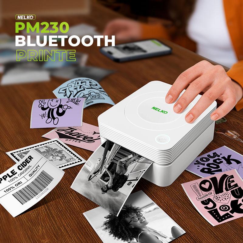 Portable Stivker Printer, PM230 Wireless Mini Bluetooth Printer with 3 Rolls Self-adhesive Stickers, AI Printer, Thermal Mini Photo Printer for Valentine's Day Gift