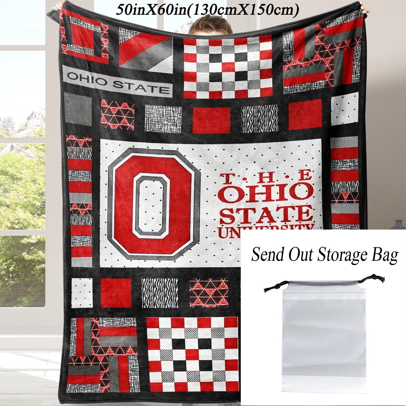 Ohio State University Flannel Blanket, 1 Count Lattice Pattern Soft Comfortable Throw with Storage Bag, Warm Napping Blanket for Home Office Travel Camping, Flannel Fleece Blankets