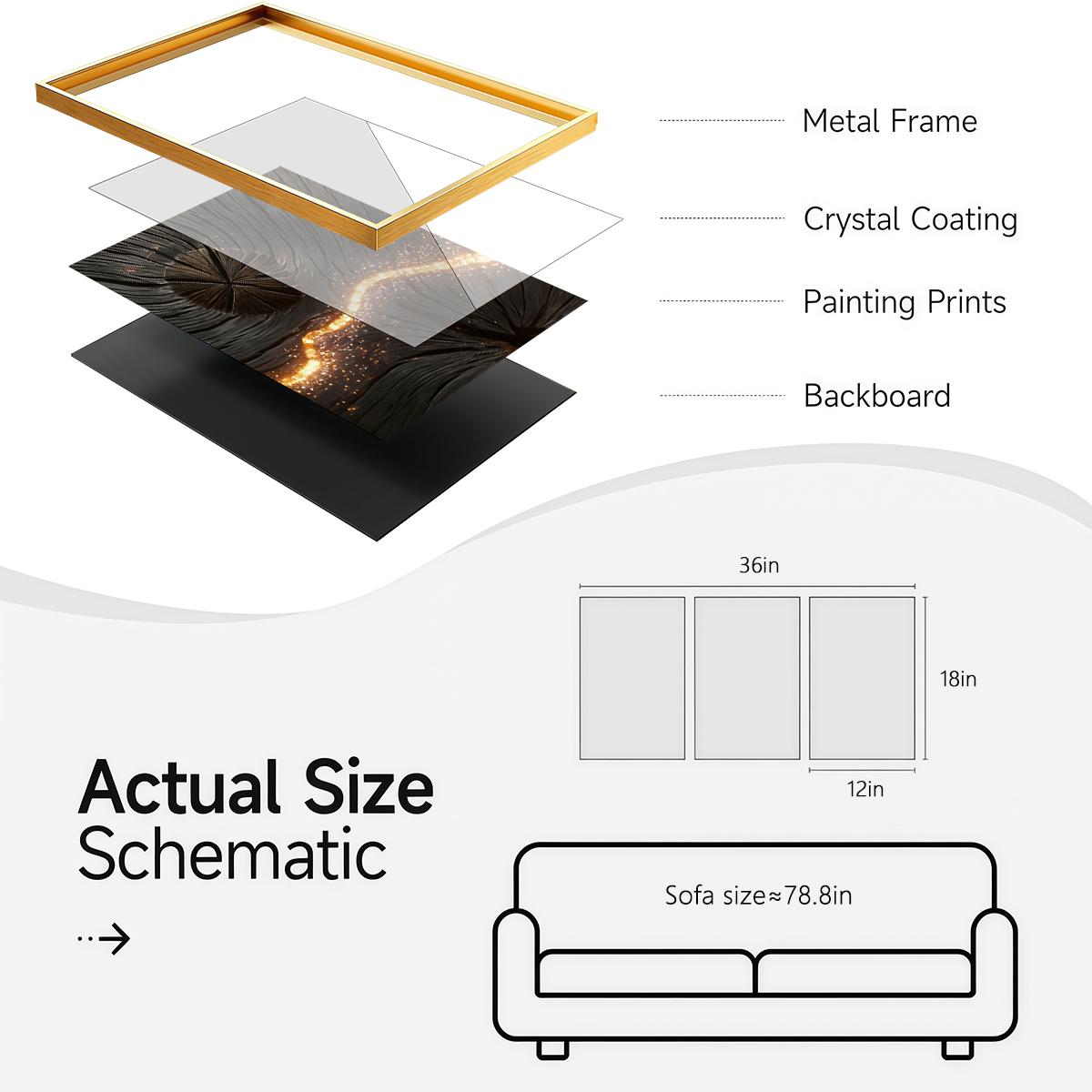 3 Counts Aluminum Alloy Framed Painting, Abstract Wood Texture And Golden Spark Art Pictures, Home Decoration For Living Room, Bedroom, Office, Restaurant, Hallway Wall Decor, Odorless Print Artwork, Luxury Perfect Gift For Friends And Family