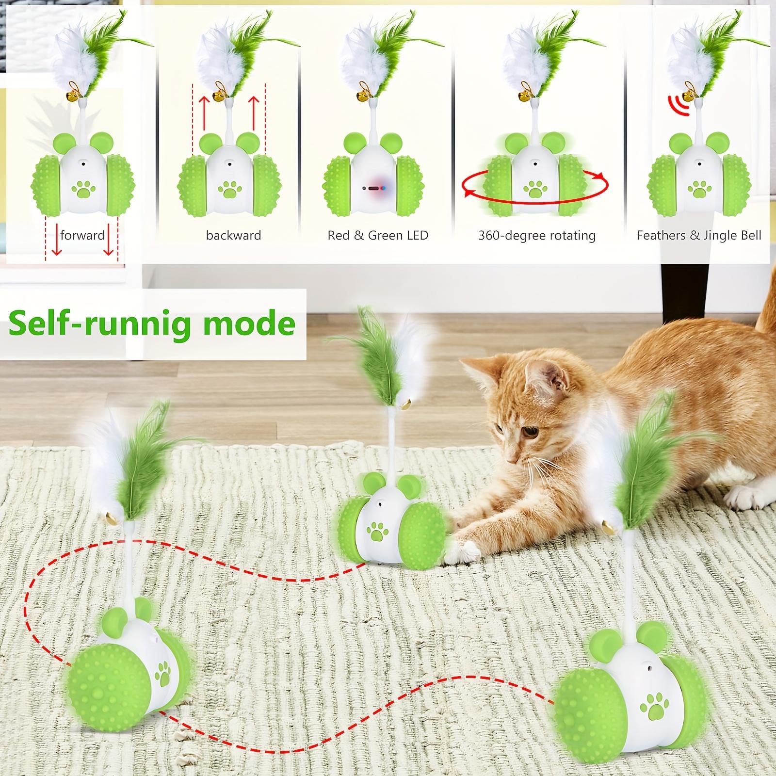 Smart Cat Toy with Laser & Feather, 360° Automatic Rotating, Random Motion & Bell, Interactive Play, Keep Cat Entertained & Active