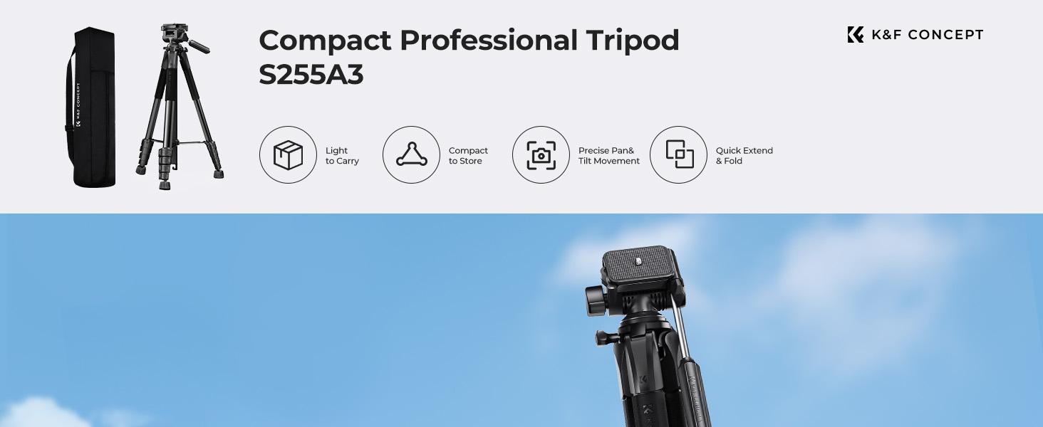 K&F CONCEPT Camera Tripod, 75" Lightweight Portable Travel Outdoor DSLR Tripods for Camera Phone Video Recording Tripod Stand, Cellphone Clip for Smartphone Live Streaming Vlog, Black