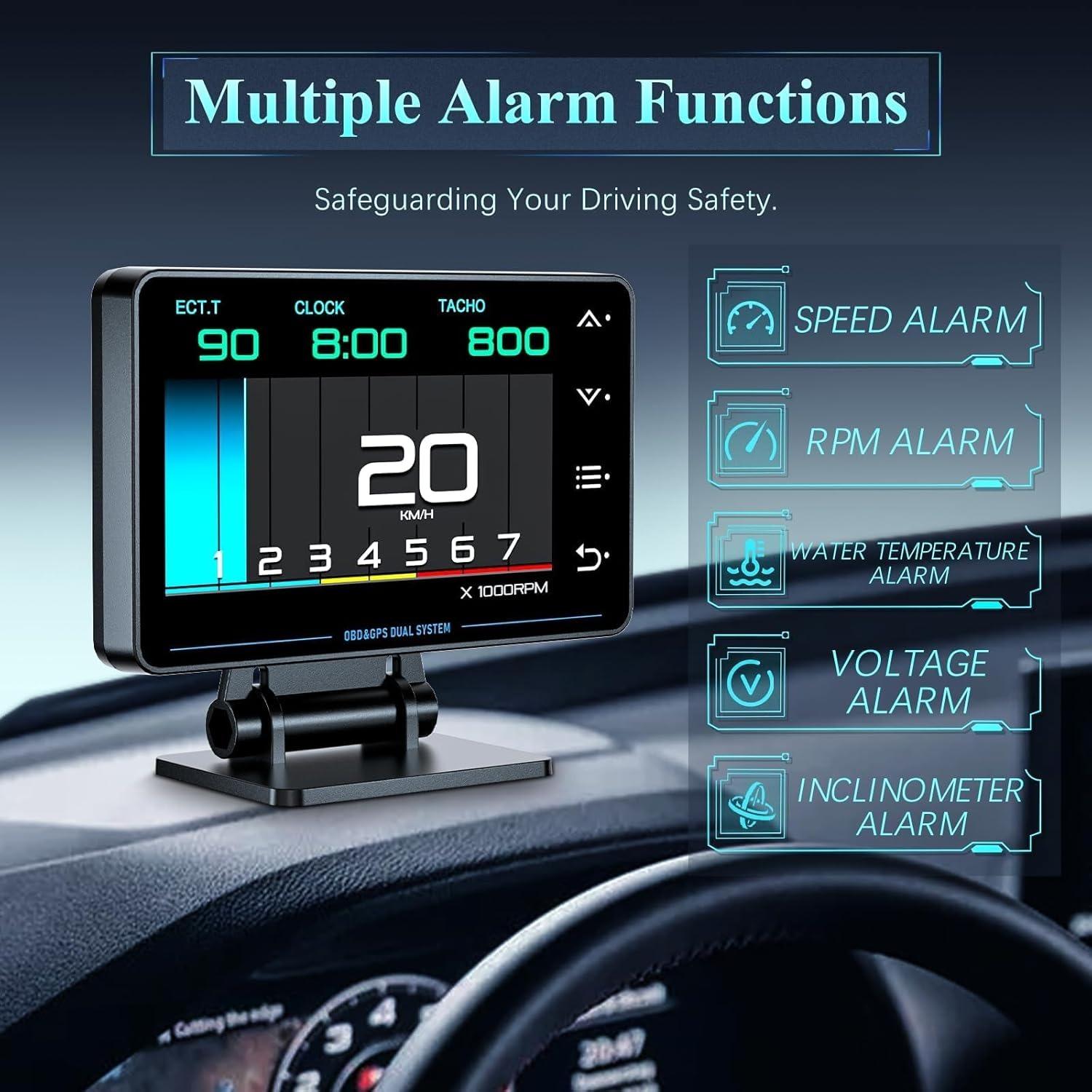XS LCD Head-Up Display, GPS + Obd2 Scanner Car Diagnostic Tool, Multi-Function Hud Monitor, Angle Gauge, Pulse Meter, Speedometer, Car Display Screen