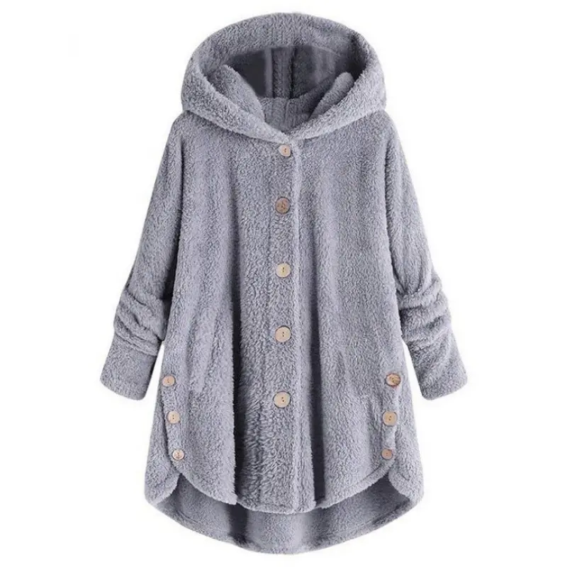 Women's plush round neck winter coat with asymmetric hem – image 6