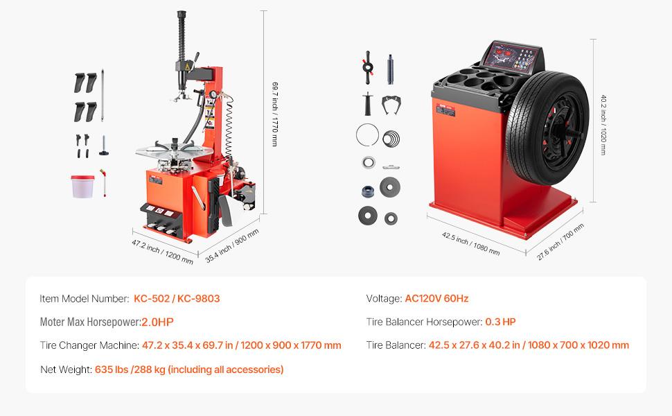 VEVOR Electric Tire Changer, 18 Spindle, Durable Tire Changer Tire Balancer with 1.5 HP Motor, Accurate Tire Changer Tire Balancer with Auto Calibration Mode, FIt for Sedans/SUVs/Pickup Trucks