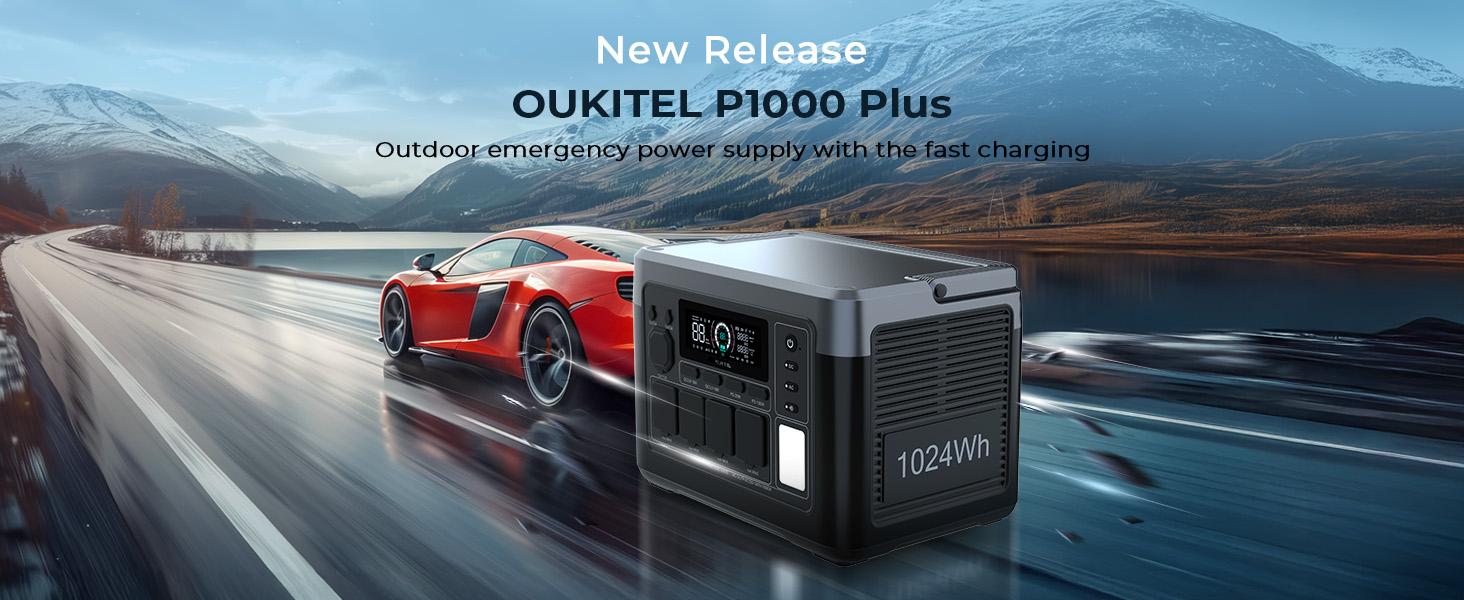 OUKITEL P1000 Plus 1024Wh Portable Power Station with 1800W Output for Camping Home Emergency Backup USB-C Folding Solar Panel 11 Output Ports Smart APP Control