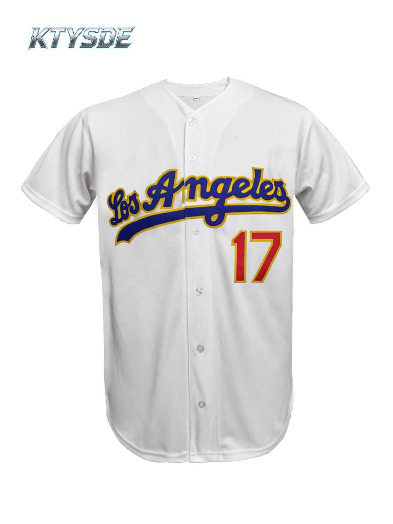 KTYSDE Men's #5 Los Angeles Stitched Baseball Jersey, Vintage Stitched Button Up Baseball Top, Quick Dry Athletic Shirt for Baseball Fans, Softball & Daily Outfit