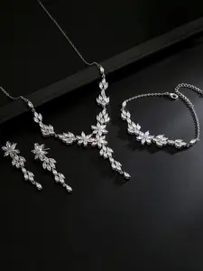 Elegant Aaa Zircon Jewelry Set, Includes Earrings Necklace Bracelet, Perfect Gift for Women & Girls, Versatile Fashion Accessory