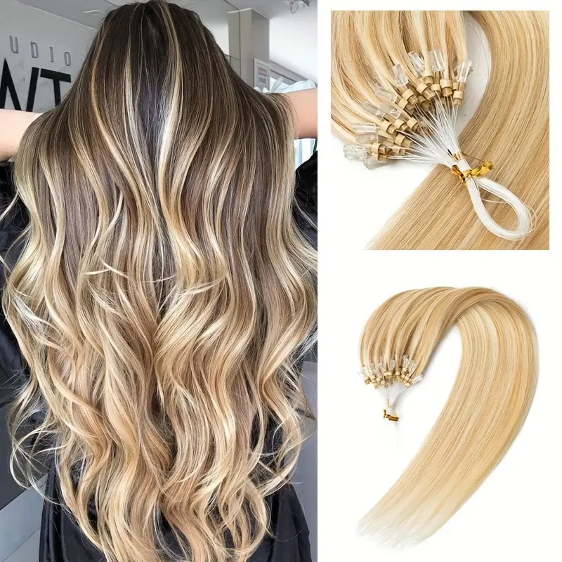 50 Strands Micro‑Loop  Remy Human Hair Extensions for Women, 12‑20 Inch Straight Piano‑Color Hair Pieces in Natural Black Brown & Blonde, Invisible Micro‑Bead Nano‑Ring Design, 30G Ultra‑Soft Thick Pack, Easy DIY Installation for Seamless Natural‑Volu