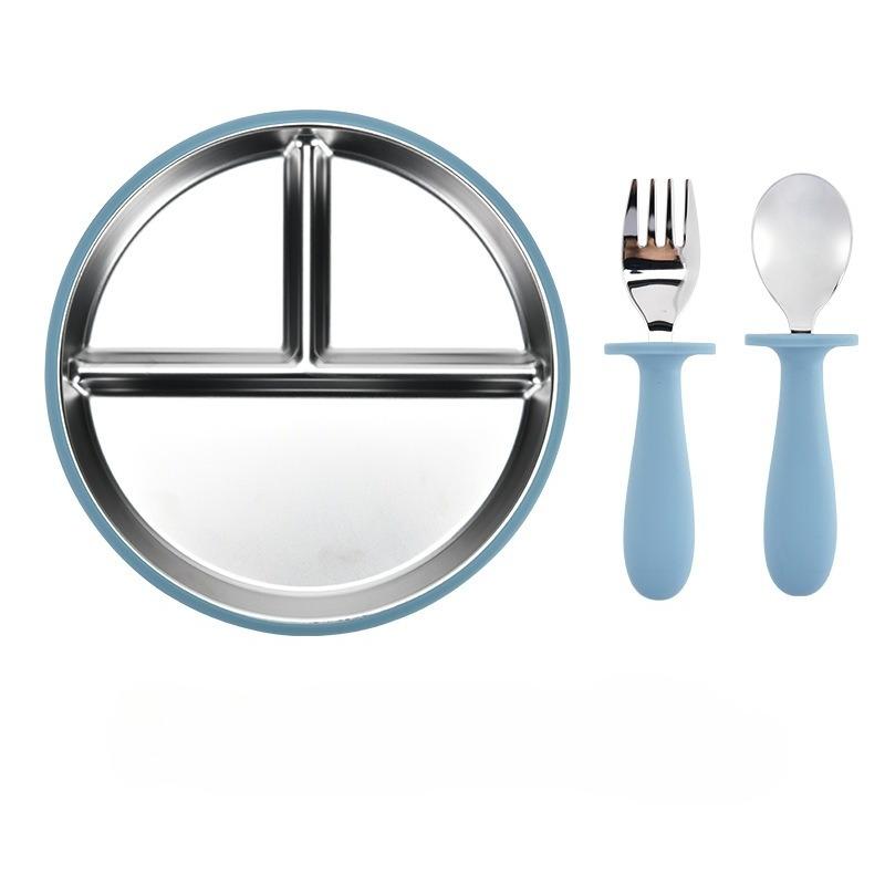 Stainless Steel Plate Children's Supplementary Food Tableware Silicone Suction Cup Anti-drop Insulation Food Grade Grid Plate