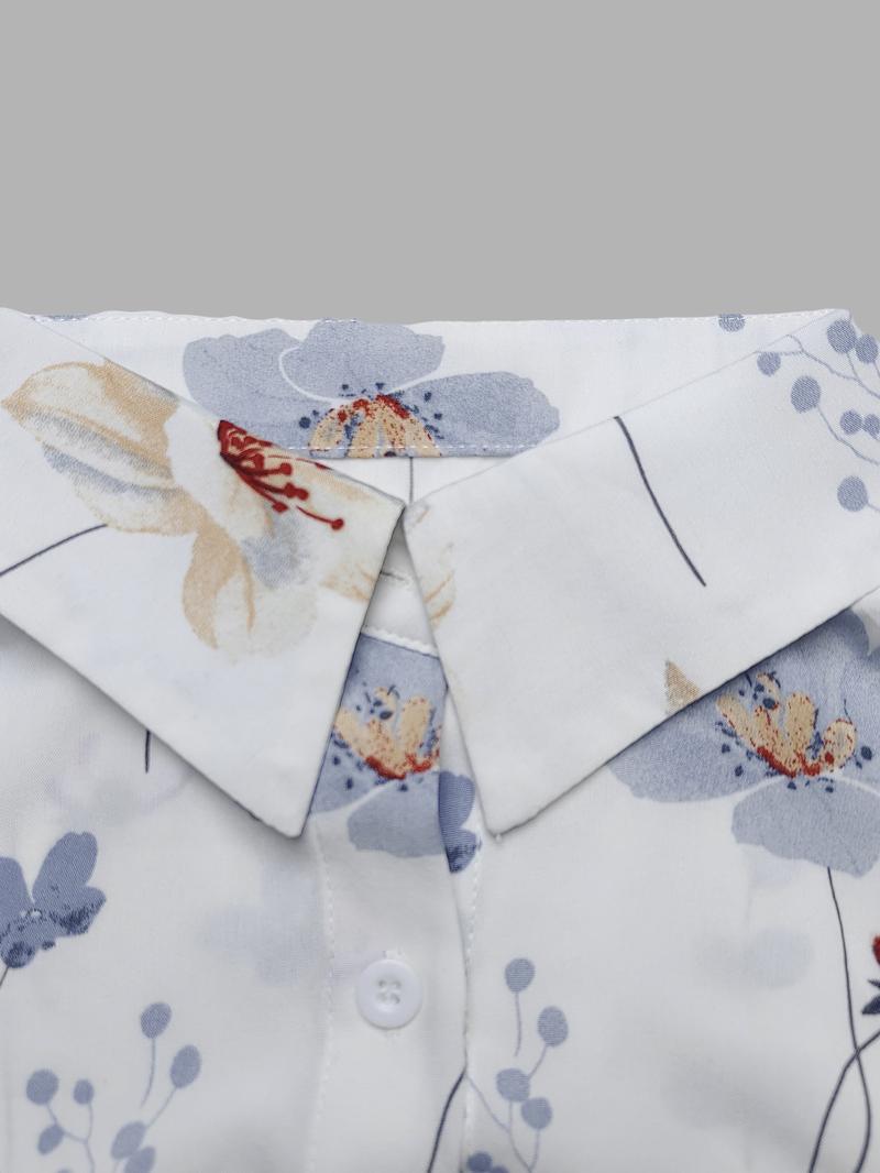 Women's Floral Print Shirt, Casual Short Sleeve Collar Top for Summer, Women's Clothing for Daily Wear