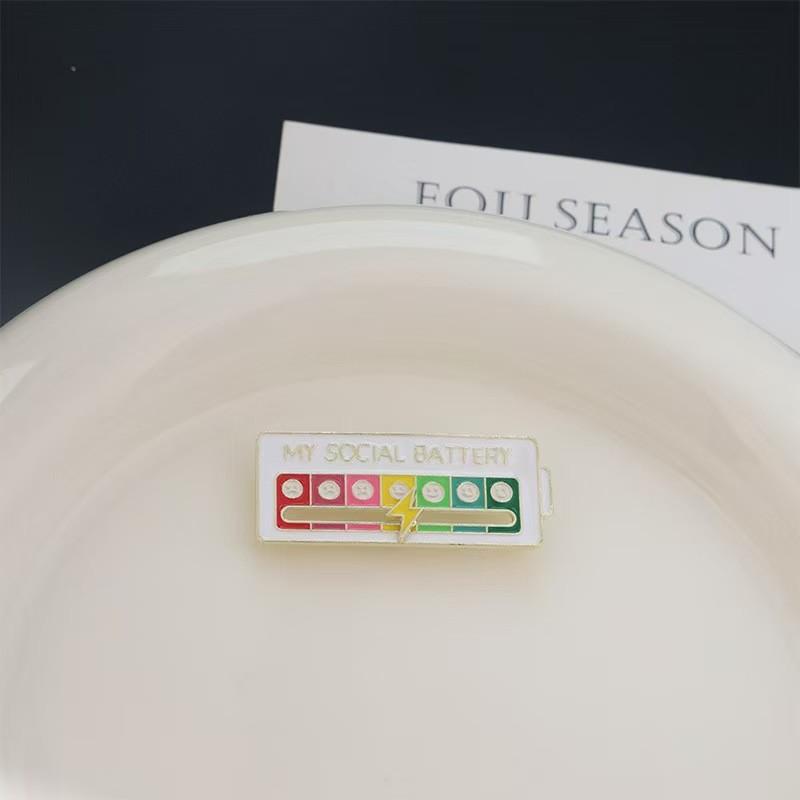 Adjustable Energy Badge Pin, DIY Social Alloy Emblem, Expressive School Lapel Pin, Personalized Slide Design, Unique Accessory