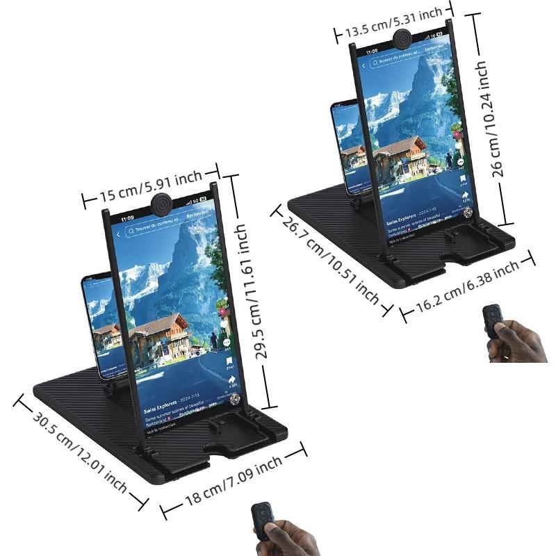 5-In-1 Vertical Screen Amplifier HD Version with Bluetooth-compatible Remote, 3D Foldable Smartphone Stand, Compatible with All Phones