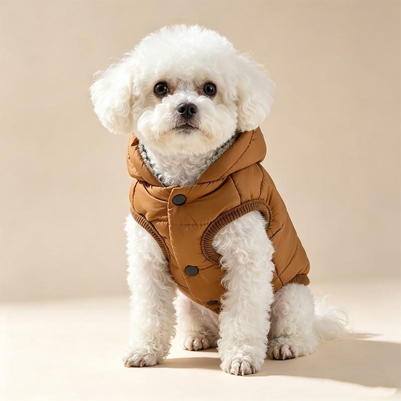 Warm Hooded Pet Coat for Dogs and Cats, Fall Winter Outdoor Jacket, Easy-On Design,  Harness Loop, Comfortable Fit, Multiple Colors