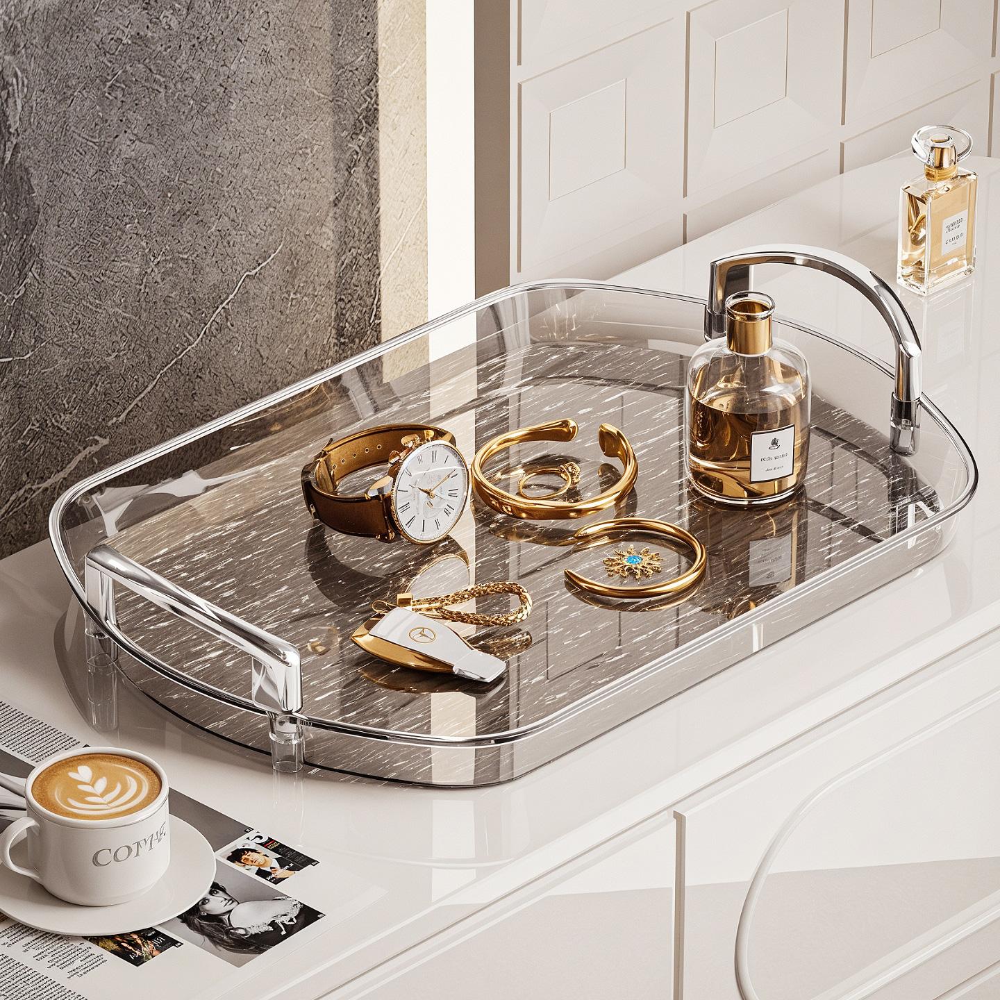 3 Pack Serving Tray with Handles, Stackable Reusable Trays for Serving Food, Plastic Serving Platters for Party, Charcuterie, Fruit, Appetizer