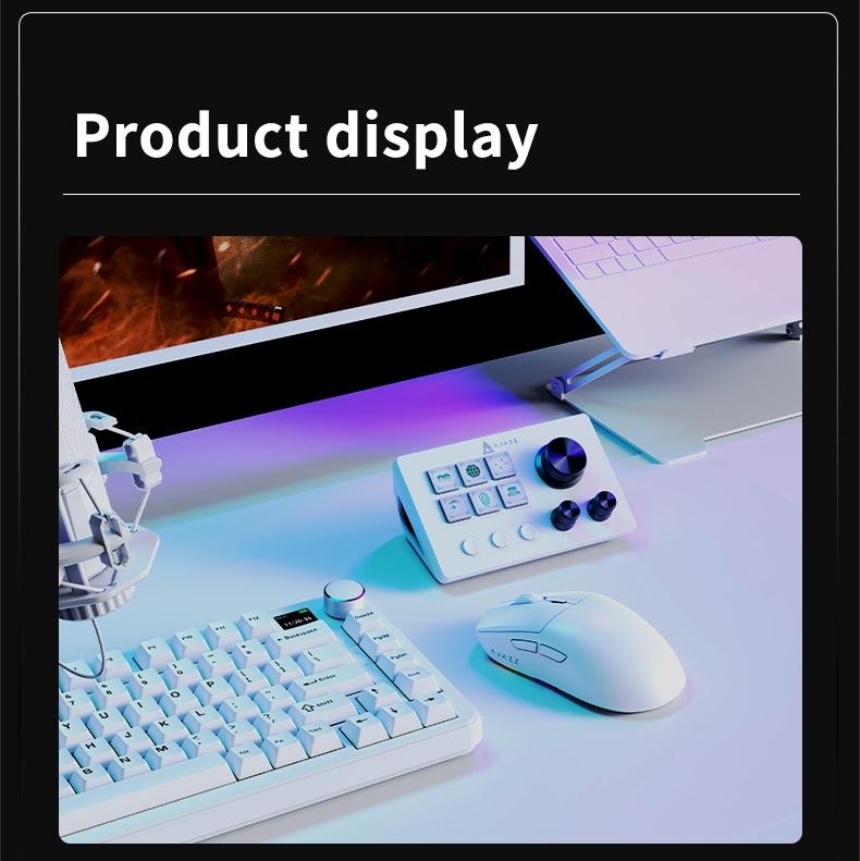 AJAZZ AKP03 console programmable rotation shortcut keys, multi-audio control, one-key operation, customizable buttons, integrated live broadcast console, anchor's essential desktop helper, live broadcast assistant