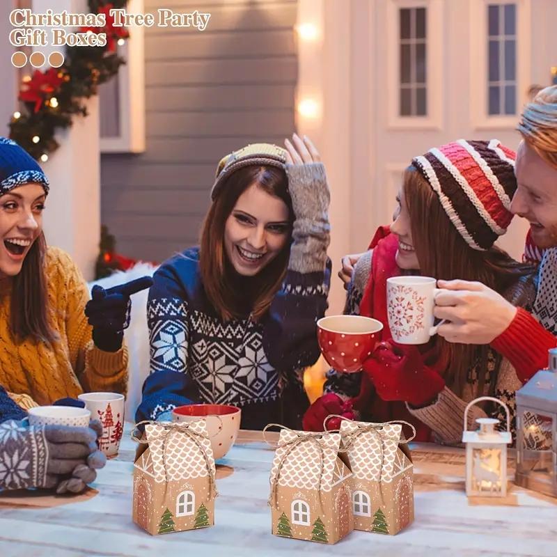 Kraft Paper Gift Box, 24pcs/set Christmas Themed Candy Box, Biscuit Candy Packaging Box, Gift Wrapping Supplies for Wedding Birthday Festival Party