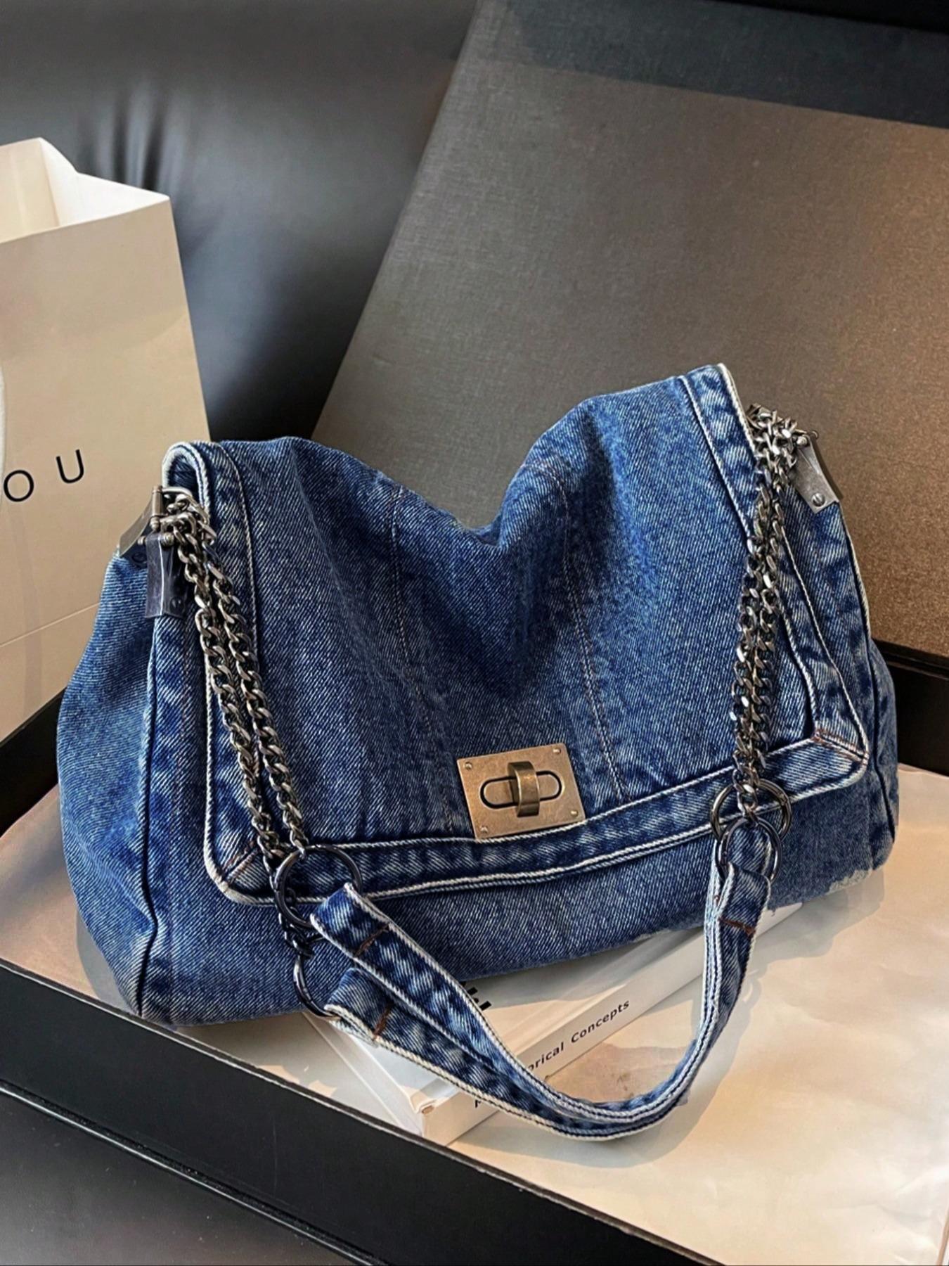 Fashion Denim Chain Shoulder Bag, 2026 New Styling Casual Versatile Crossbody Bag for Women, Trendy All-match Commuter Bag for Daily Travel Work Commute