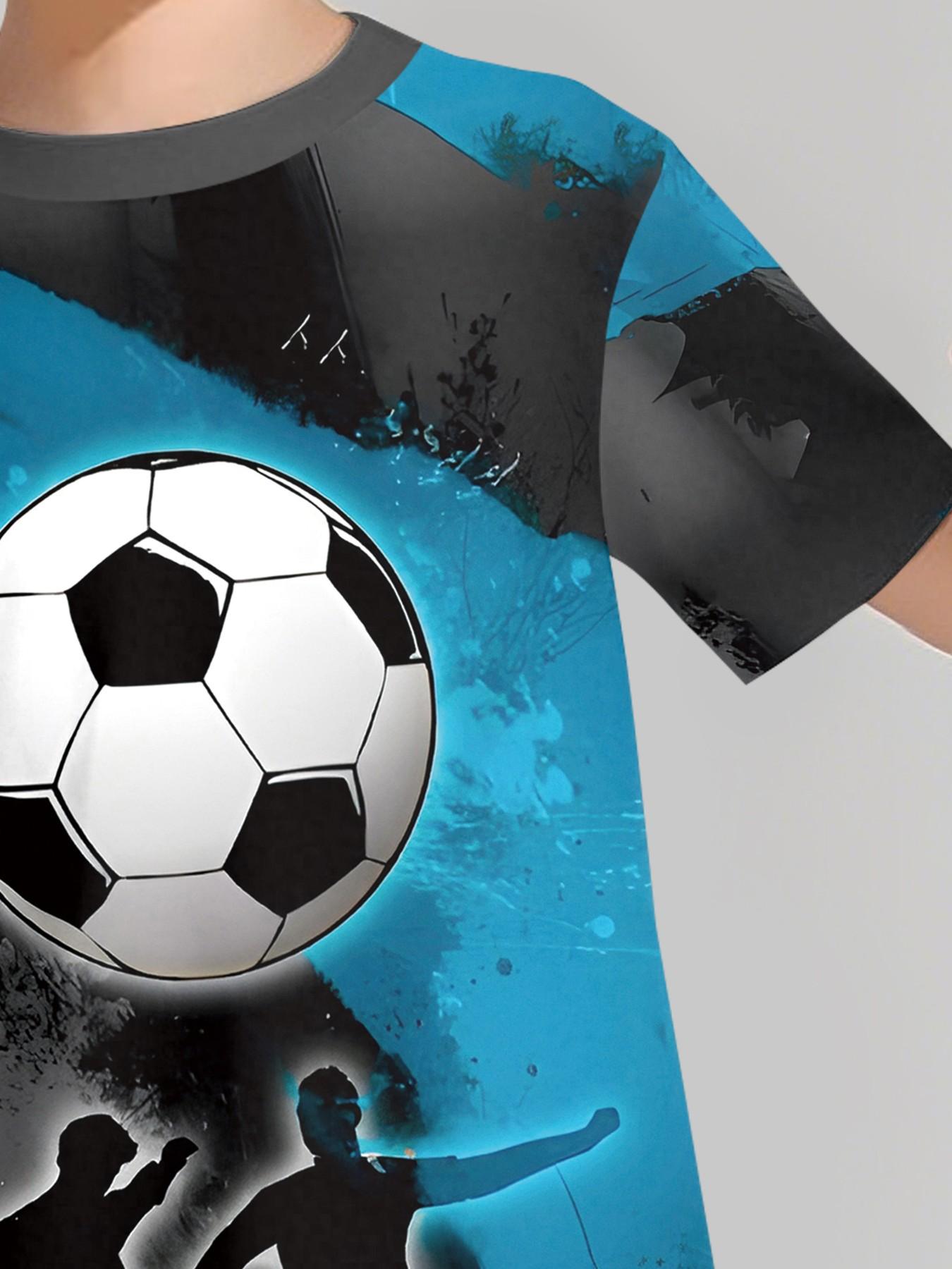 Ink-style short-sleeve and shorts two-piece set for football players, 100% polyester casual loose-fit set, summer fun printed pattern, outdoor sports T-shirt set, perfect gift for boys