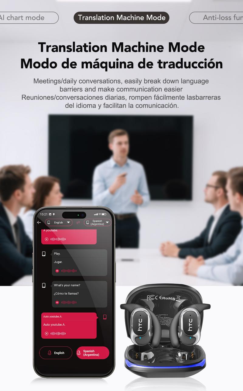 HTC-NE17 AI Earbuds: 134-language translation, Hi-Fi audio, fast charge & long battery, lightweight, wide compatibility & stable conn #fathersdaygiftsectivity.