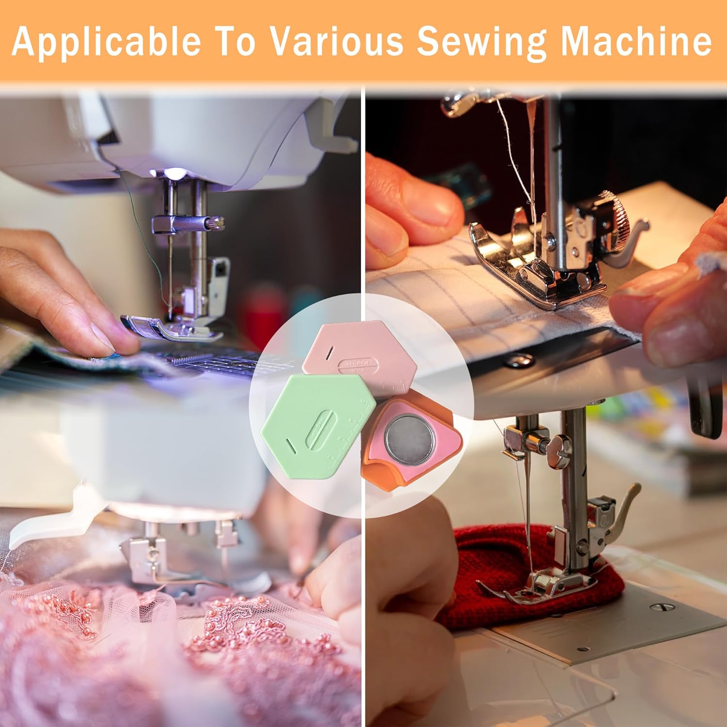 3 Pack  Seam Guide for Sewing Machine, Upgraded Multifunctional Polygonal Hemmer Guide with Scale, Universal Sewing Accessories Supplies for  Making Machines (3color)