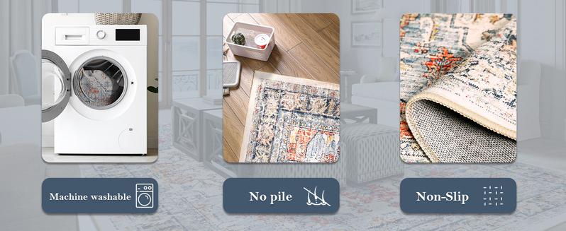 BESTSWEETIE Washable Rugs Vintage Area Rugs Boho Rugs for Living Room Carpet for Bedroom Living Room Kitchen Distressed Indoor No Pile Anti-skid Non-slip for Home Decor Decorative Floor Mat