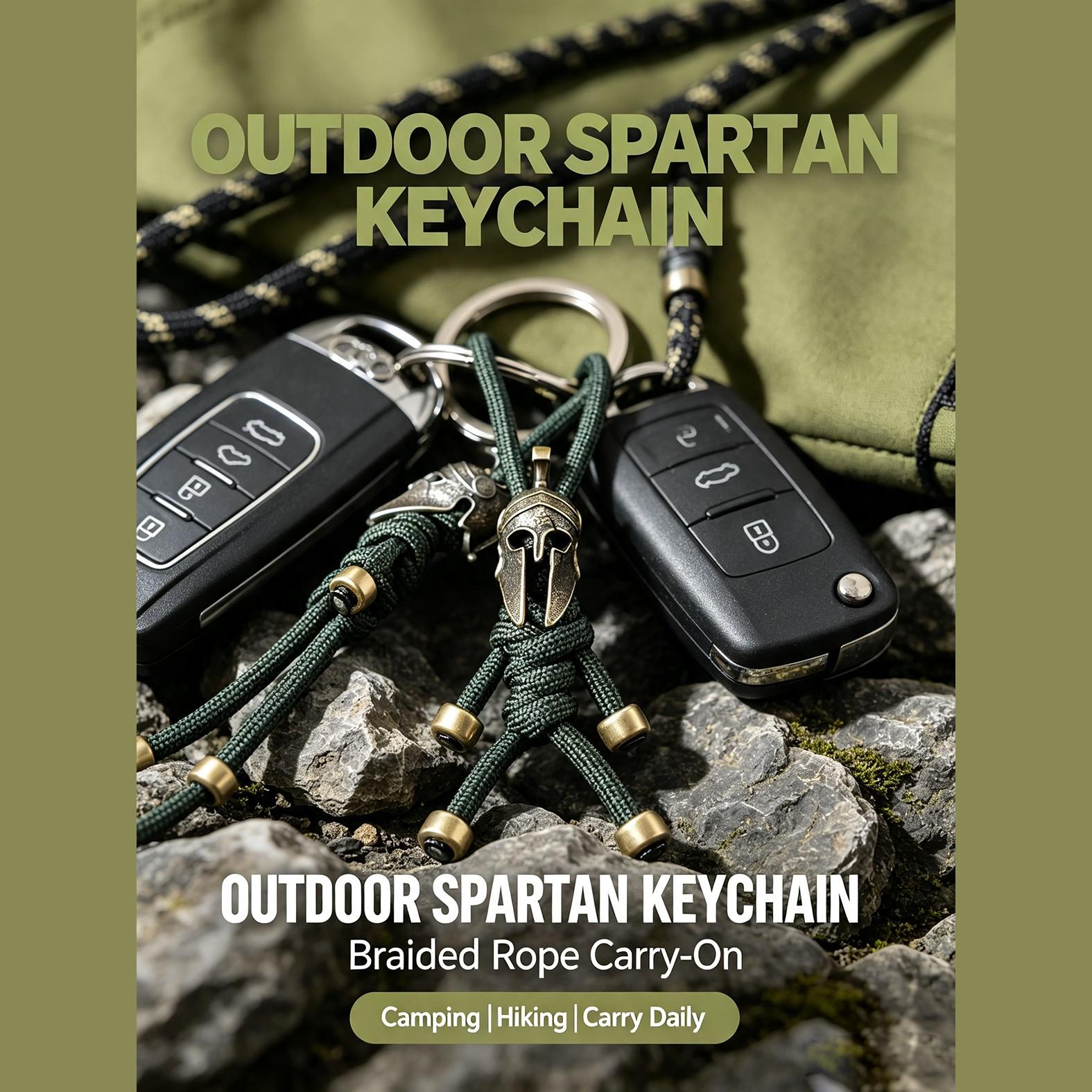 Spartan Warrior Paracord Keychain 2 Pack, Vintage Brass Helmet, Tactical Edc Car Key Holder, Outdoor Camping Gift for Men