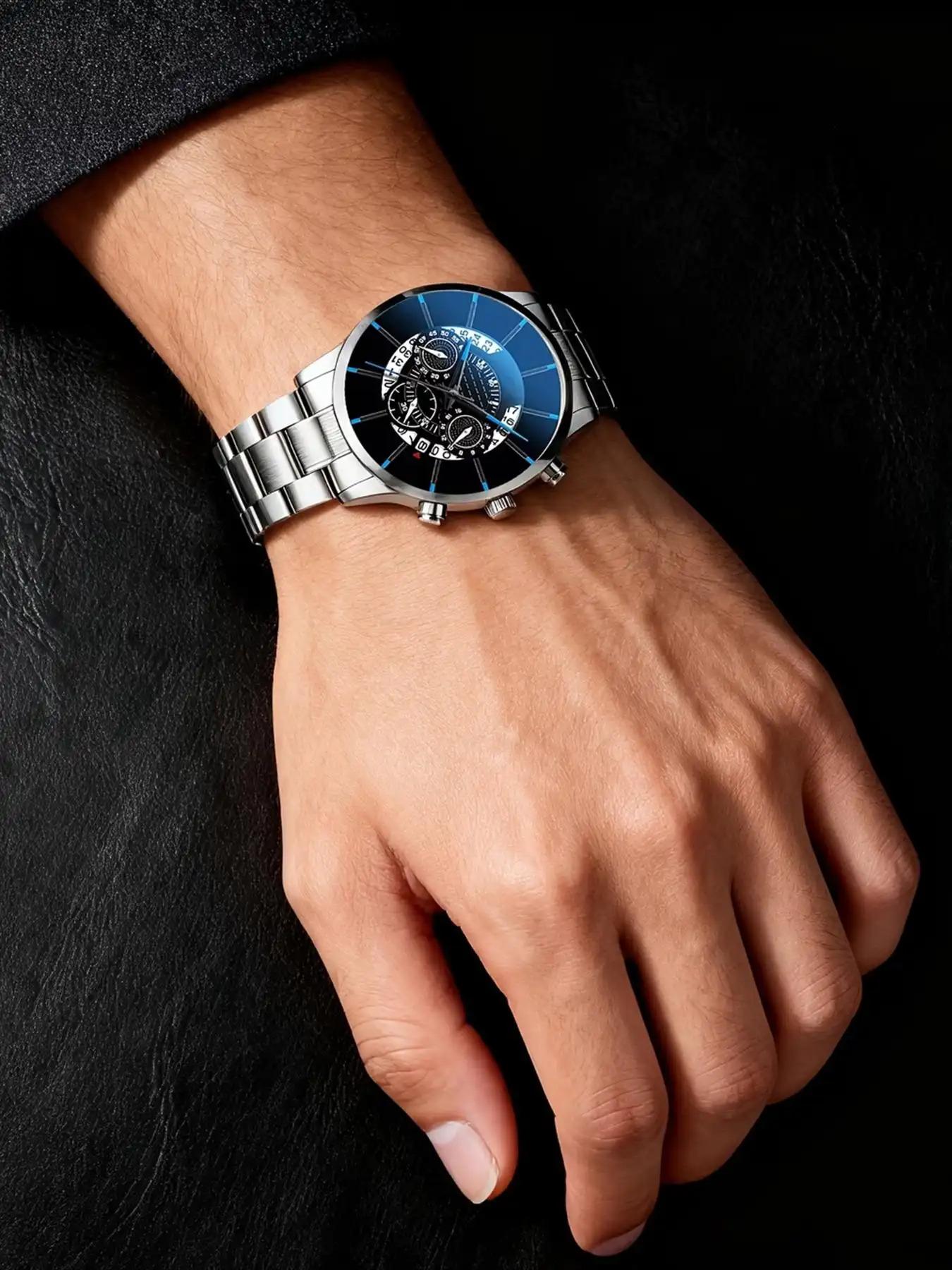 A 4-piece fashionable and avant-garde men's watch set, equipped with a beautifully designed dial and a multifunctional high-end necklace, is an excellent gift for boyfriends, fathers, brothers, or family during holidays