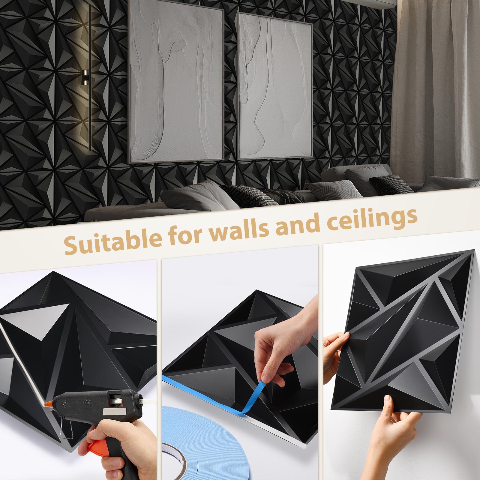 12/20/30PCS 3D Diamond Pattern Wall Panels, PVC Material 3D Wall Decorative Diamonds, Indoor Wall Decoration, 11.8x11.8 Inches, Includes Adhesive