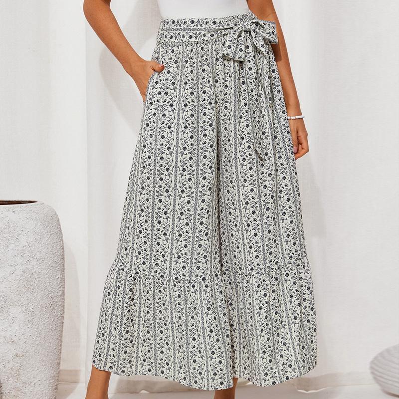 Grace Karin Women Elastic Waist Flared Pants Casual Vacation Full Length Bell-Bottoms