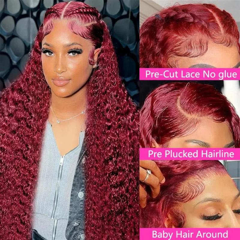 Tahikie 99J 7x6 Glueless Transparent Lace Front Wigs Human Hair Burgundy 13x6 Deep Wave Front Wigs Pre Cut Bleached Ready to Go Glueless Wig For Women FallFreshness