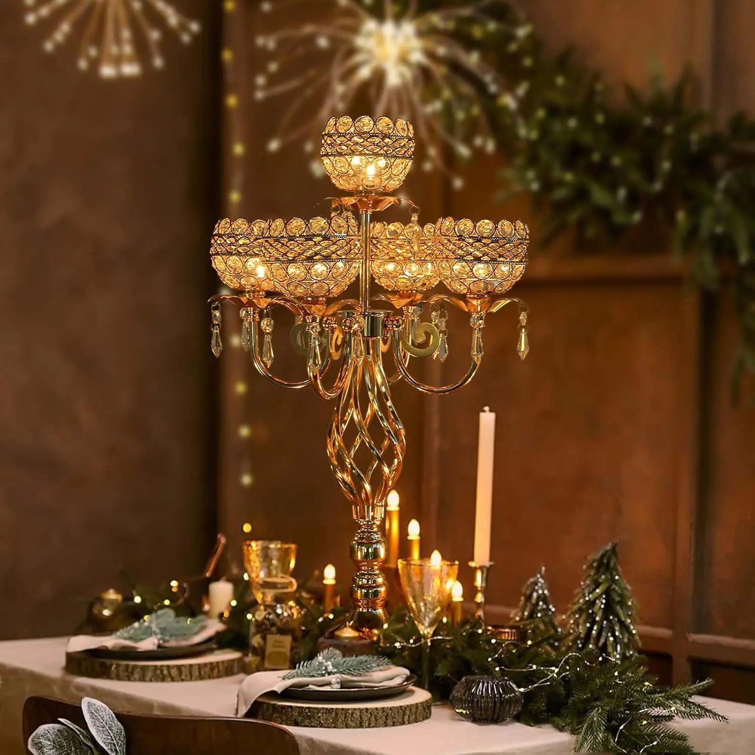 Elegant 5-Arm Candelabra Centerpiece with  Pendants - 23.6 Inch Tall Table Centerpiece for Weddings, Parties,  Decor for Mother’s Day, Holidays & Special Occasions (1, )
