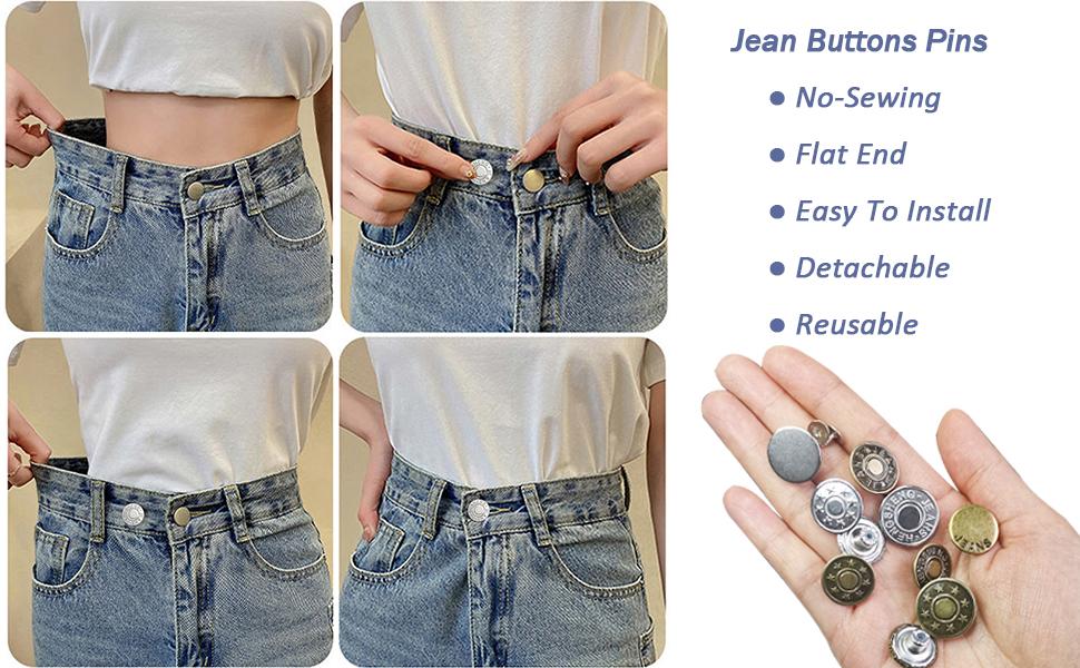32 Sets Jeans Buttons Replacement, 17 mm and 20 mm No-Sew Removable Metal Buttons Replacement Repair Combo Thread Rivets and Screwdrivers in Storage Box, Women and Men's Jeans Clothing Supplies
