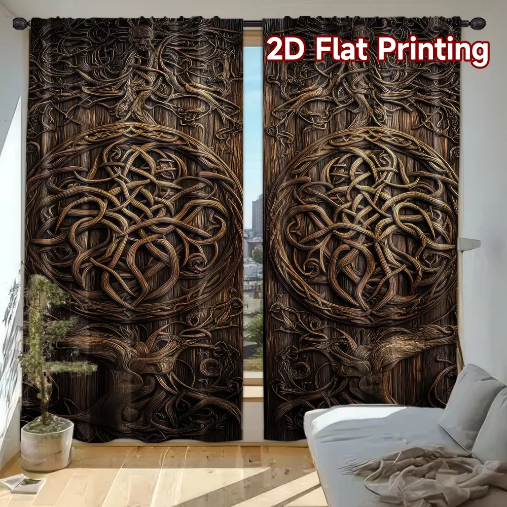 2-piece set of 2D flat-printed polyester  |   Wooden Celtic design, blackout without lining, machine washable, suitable all-season decoration in bathrooms, bedrooms, dressing rooms, and dining rooms Snowman Winter Scene roman blinds