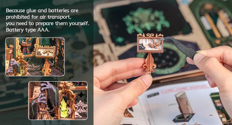 CUTEBEE DIY Book Nook Kit The Darkness Herbarium – Wooden Miniature Fantasy Scene with LED Light | Handmade 3D Dollhouse Decor, Holiday and Christmas Gift for Adults