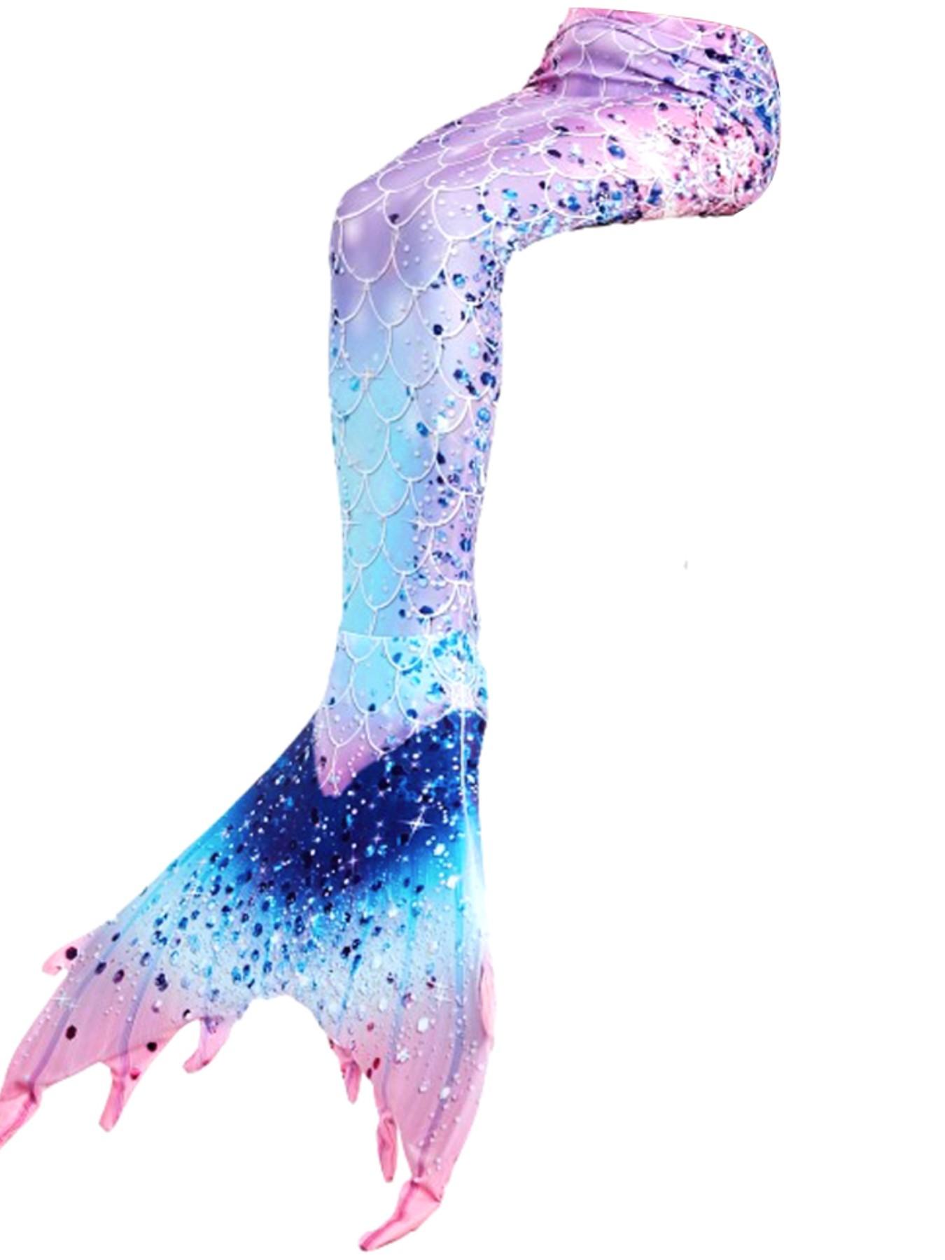 Girls Mermaid Tail Swimsuit, Sweet and Cute High Elastic Fabric for Heights 110-150cm, Includes Accessories for Beach Parties.Including a  mermaid tail bag, necklace, bracelet, earrings and a ring. Excluding tops, pants and black flippers.