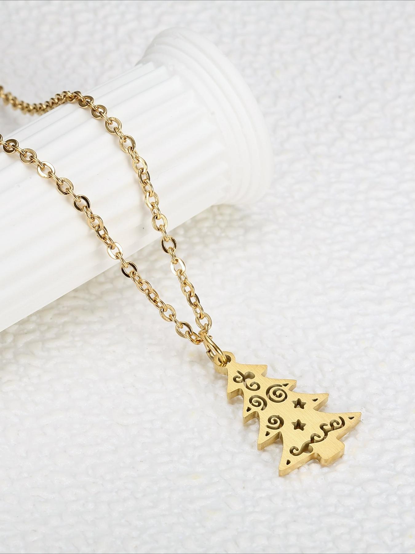 Stainless Steel Christmas Tree Pendant Necklace, Christmas Accessories, Holiday Gifts, Non Fading