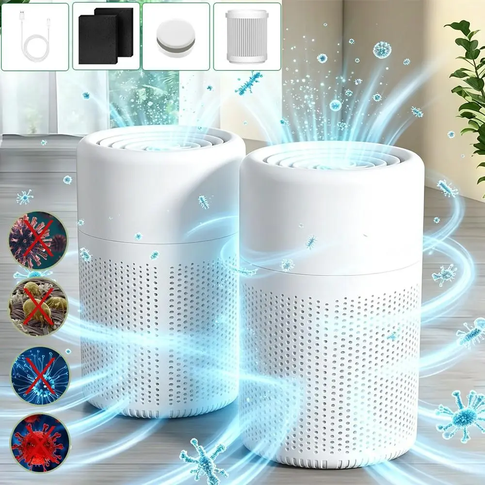 【BackToSchool】2-Pack H13 True HEPA Air Purifiers for Home Bedroom Room Appliances, H13 Filter Cleaner with Ionizer, Odor Eliminator, USB Cable, USB Port, Type-C, 24dB Quiet Filtration, Nightlight, ABS Construction, Removes Smoke, Dust, Pollen, Pet Dander,