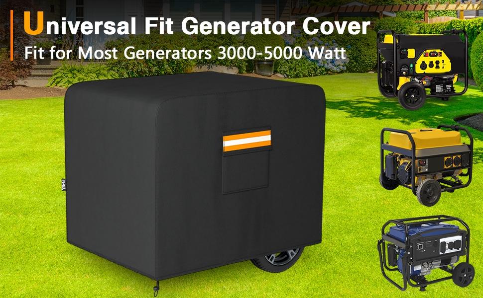 Generator Cover, 26”L x 20”W x 20”H Heavy Duty Waterproof 420D All-Weather Generator Cover with Storage Pocket Compatible with Most Generators 3000-5000 Watt (Black)