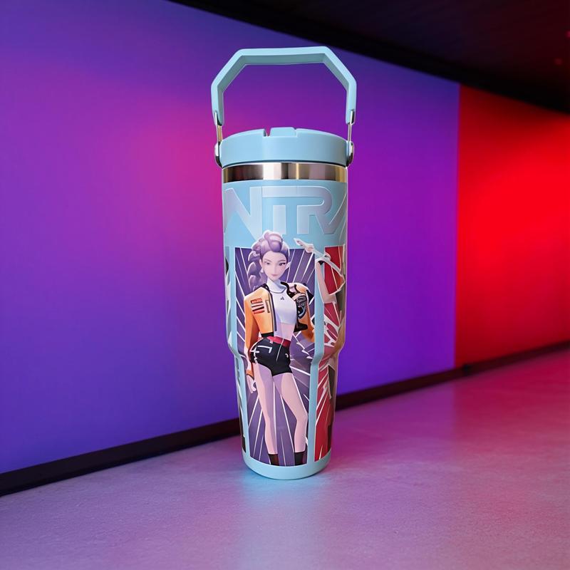 K-Pop Ghost Hunter Vacuum Insulated Bottle Tumbler Vacuum Flask, Reusable with Lid and Straw, Perfect for Travel Work School Daily Coffee Gift