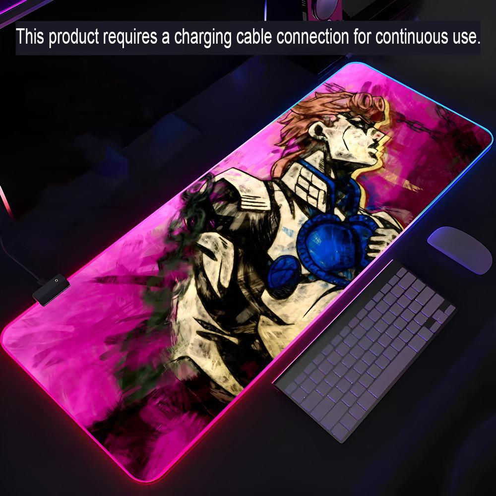 JoJo's Bizarre Adventure Mouse Pad Rgb Xxl Laptop Mat Gaming Led Mousepad Backlit Keyboard Gamer Girl Table Pads Desk