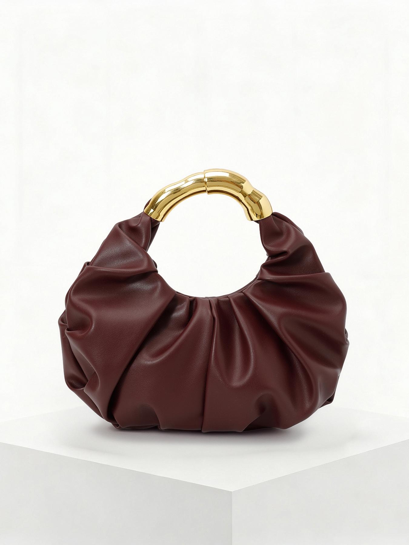 High end light luxury pleated cloud handbag, bamboo ring handle, practical texture, fashionable and versatile handbag, solid color and high quality, versatile item for dating, dinner, commuting and other occasions
