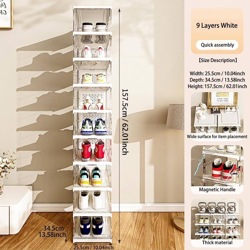 1/3/6/9-Set Folding Shoe Cabinet, No Installation, Thick Plastic, Multi-Layer Transparent, Large Capacity, Dustproof, Home Entryway Storage