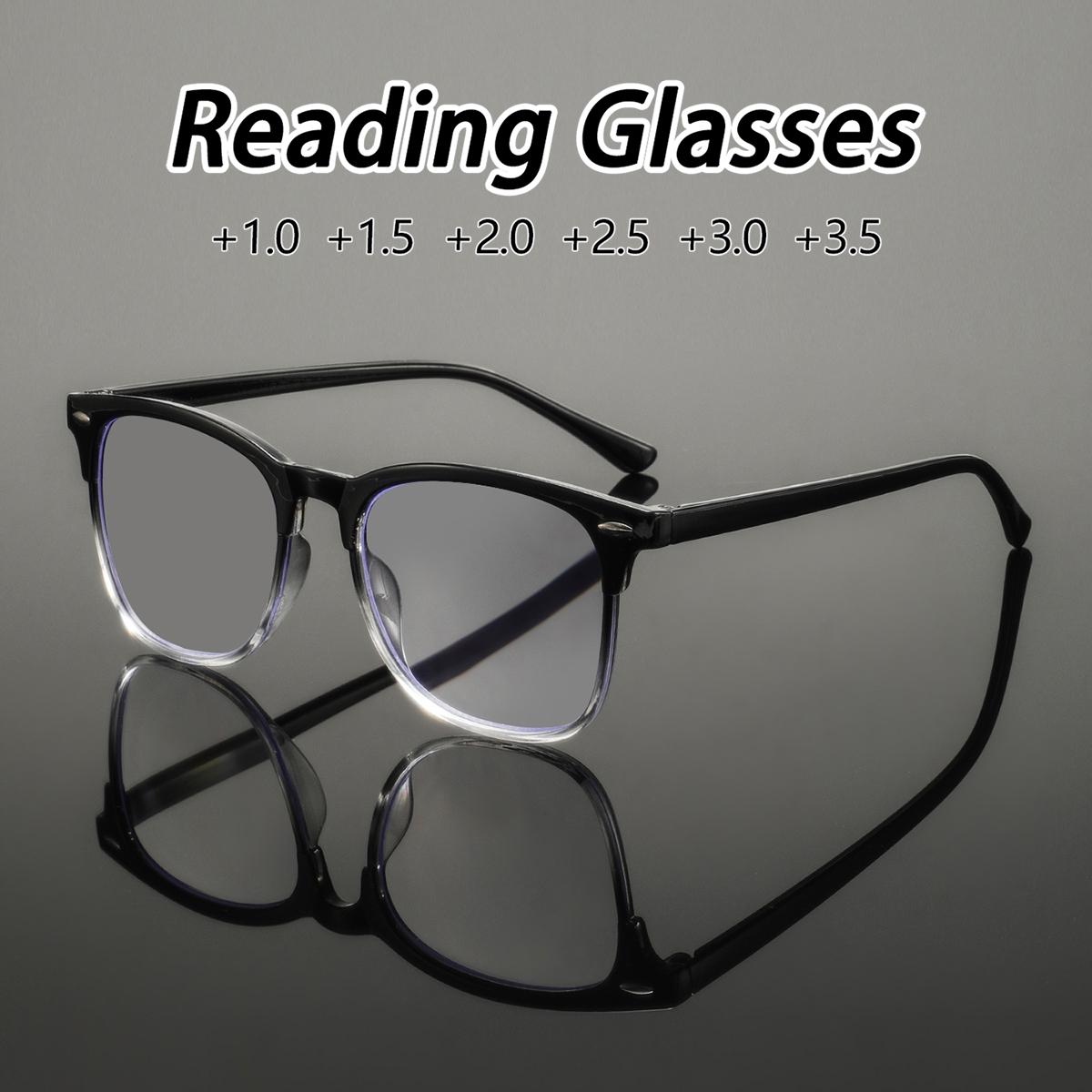 Men's Plastic Square Graduated Reading Glasses, Stylish American Fashion, Casual Trendy Eyewear, Versatile Old Flower Goggles, Reading Eyeglasses, Square Frame Eyeglasses