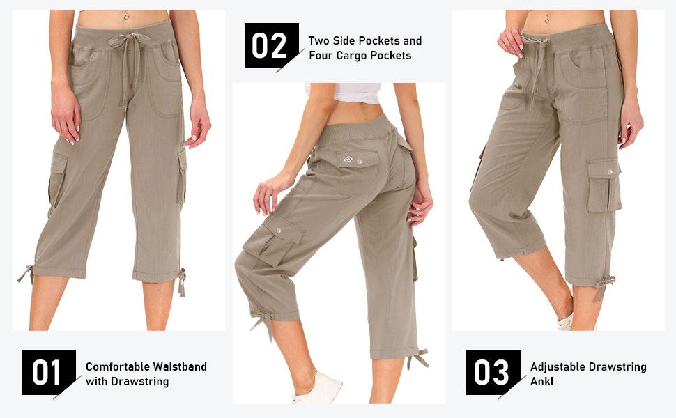 MoFiz Women's Cargo Capris Hiking Pants Lightweight Quick Dry Outdoor Athletic Travel Casual Loose Comfy Cute Pockets SpringStatements