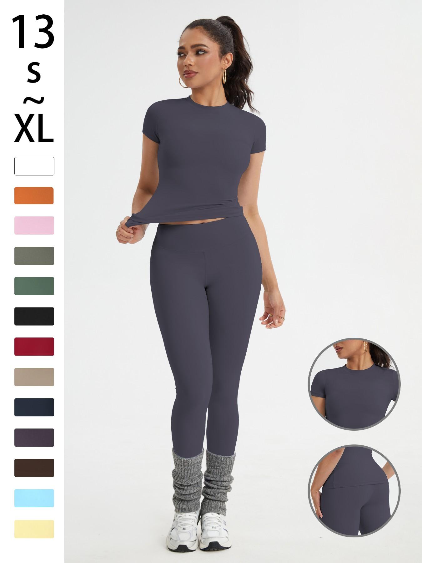 Women's Sportswear Set, Slim-Fit Round Neck Short Sleeves & High-Waisted Yoga Pants, Ideal for Gym Running Outdoor Activities, Stretchy Suit Set