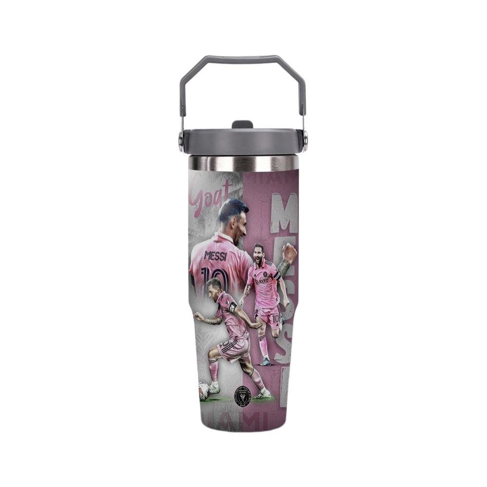 1pc 20/30oz Portable Travel Cup Featuring Dynamic Action Shots of Messi, Large Messi Stainless steel insulated water bottle with Handle, Ideal for Hot & Cold Drinks,tea and cold drinks. It is an ideal gift for fans and at social gatherings